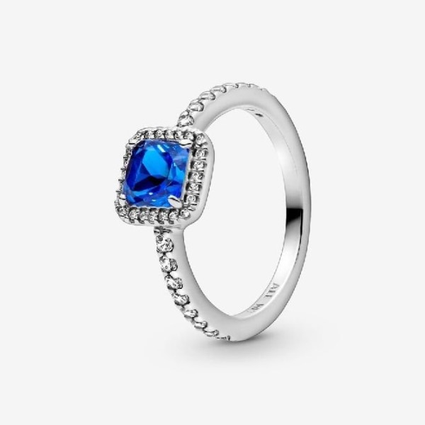 Blue Square Sparkle Halo Pandora Suomi Ring