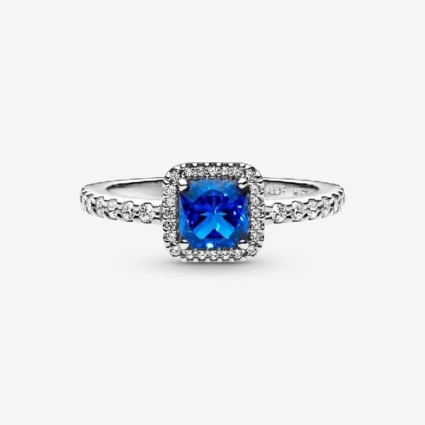 Blue Square Sparkle Halo Pandora Suomi Ring