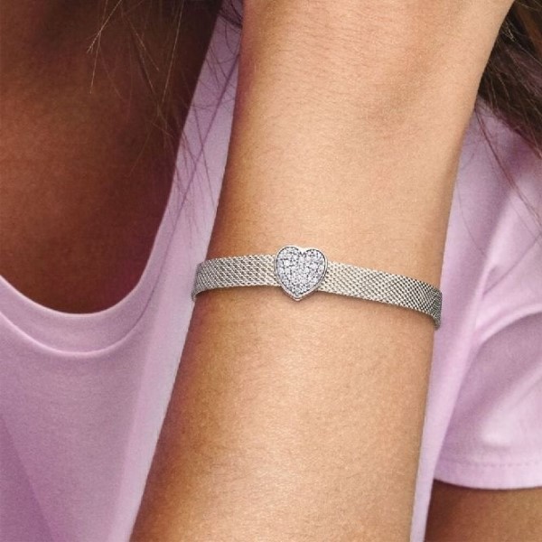 Heijastukset Pave Heart Clip Charm Pandora Suomi