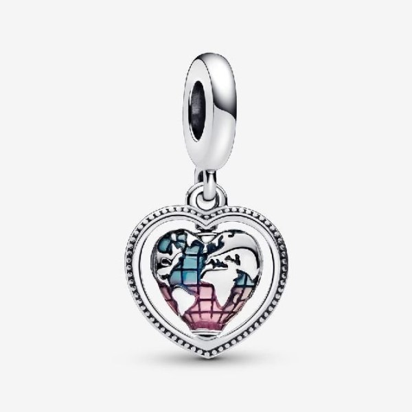 Perhe Spinning Heart Globe Dangle Charms Pandora Suomi