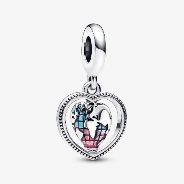 Perhe Spinning Heart Globe Dangle Charms Pandora Suomi