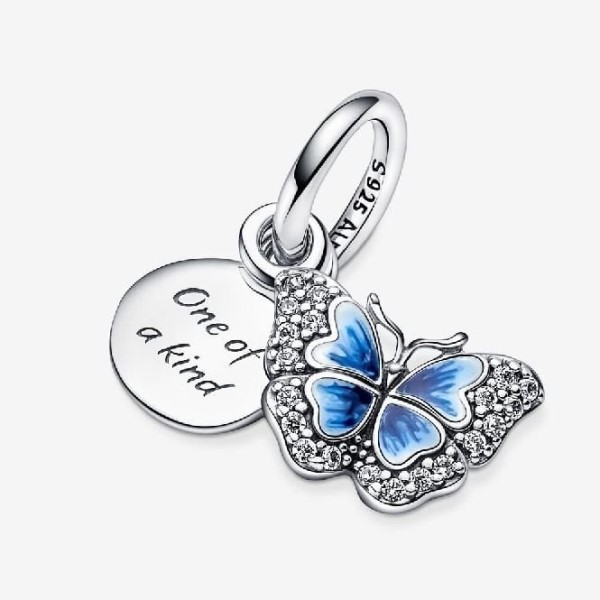 Sininen Perhonen Ainutlaatuinen Double Dangle Charm Pandora Suomi