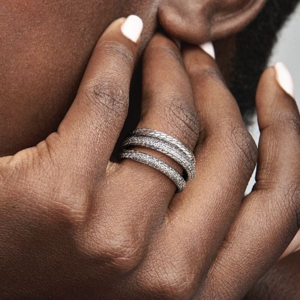 Triple Band Pave Pandora Suomi Merkki Käärmeketjukuviosormus