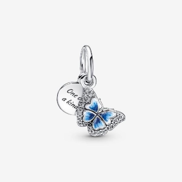 Sininen Perhonen Ainutlaatuinen Double Dangle Charm Pandora Suomi